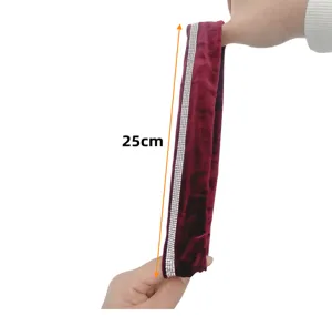 Burgundy Velvet Rhinestone Hair Scrunchie Elastic Hair Band 25cm Long Fashion Accessory