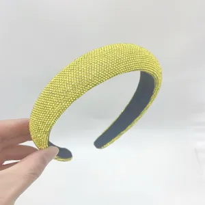 Handmade yellow rhinestone padded headband detail crystal sparkle and thick sponge design