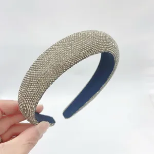 Sparkling rhinestone padded headband detail, premium crystal hair hoop for daily fashion look.