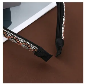 Black rhinestone headband retro sparkling crystal hair hoop for women fashion daily wear makeup.