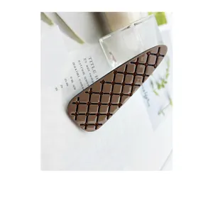 Brown acrylic teardrop hair clip with rhinestone grid pattern elegant fashion hair accessory