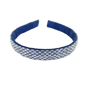 Blue rhinestone headband for women, sparkly crystal hair hoop, stylish daily hair accessory.