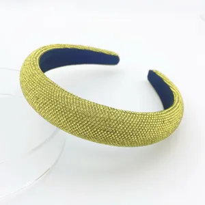 Sparkling yellow rhinestone padded headband for women, thick crystal hair hoop hair accessory