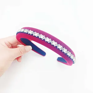 Pink Velvet Rhinestone Headband Luxury Crystal Hair Hoop Designer Style Hair Accessory