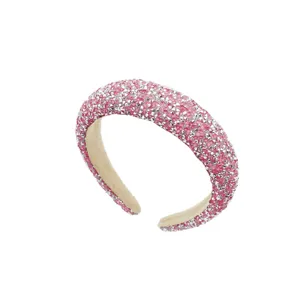 Sparkling pink rhinestone padded headband, baroque style crystal hair accessory for women