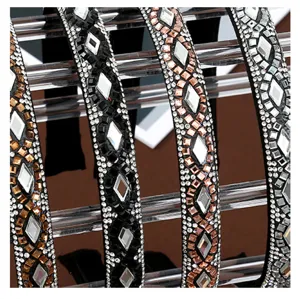 Detailed view of rhinestone diamond hair hoop, glittering crystal headband for women.