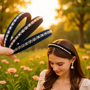 Luxury Handmade Korean Velvet Headband With Rhinestone Pavé Sparkly Wide Hair Hoop Elegant Hair Accessories For Women