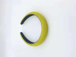 Yellow rhinestone padded headband detail, sparkling crystal hair hoop for women's daily wear.