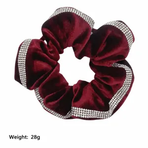 Large velvet hair scrunchie with sparkly rhinestone border, high elasticity ponytail holder for women.
