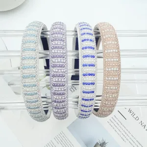 Elegant rhinestone pearl headbands set bohemian crystal hair hoops for women and girls winter