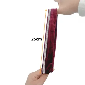 Burgundy velvet rhinestone hair scrunchie high elasticity ponytail band for women daily wear