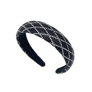 Black crystal padded headband baroque rhinestone hair hoop vintage luxury women hair accessories