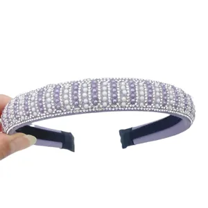 Elegant purple rhinestone and pearl padded headband for women, chic hair accessory,