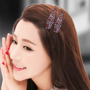 Shiny rhinestone hair clips for women, elegant side snap hair accessories for daily wear.