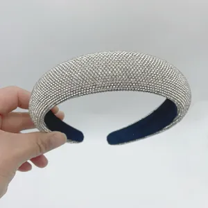 Handmade rhinestone padded headband for women, sparkly crystal wide hair hoop fashion.