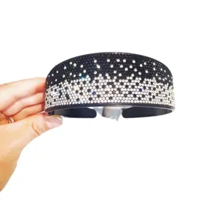 Black rhinestone headband gradient crystal wide hair hoop anti-slip teeth hair accessories for women