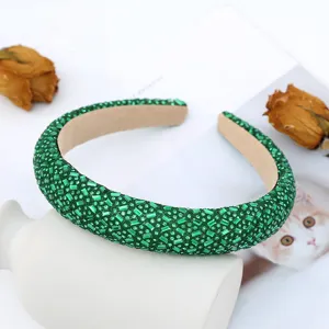Green crystal rhinestone padded headband luxury sparkling hair hoop for women stylish