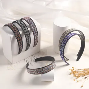 Fashion Light Luxury Fishbone Pattern Full Rhinestone Headband Handmade Sparkly Hair Hoop Women Hair Accessories