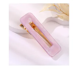 Acrylic rectangular hair clip detail shot, elegant light purple design with metal.