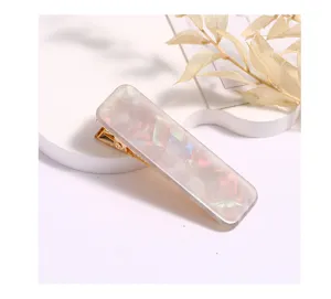 Acrylic rectangular hair clip for women, stylish shell texture duckbill side pin for daily wear.
