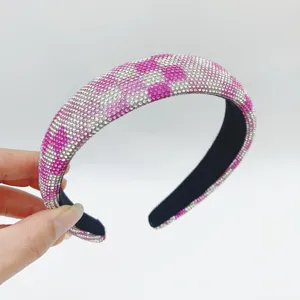 Sparkling rhinestone padded headband pink crystal heart retro baroque hair accessory chic