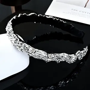 Baroque rhinestone headband for women, sparkly crystal wide hair hoop fashion accessory.