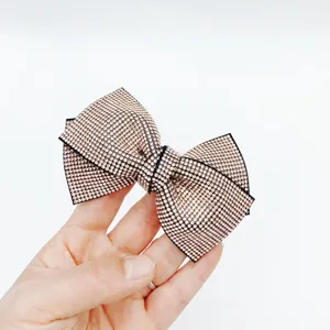 Champagne Rhinestone Bow Hair Clip Sparkly Crystal Barrette Elegant Hair Accessories for Women