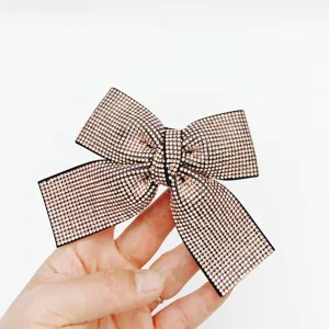 Champagne Rhinestone Bow Hair Clip Spring Barrette Sparkly Crystal Hair Accessories for Women