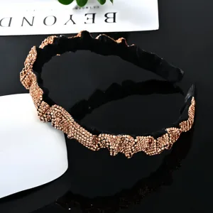 Baroque rhinestone headband, wide-brimmed sparkly crystal hair hoop, elegant black hair accessory.