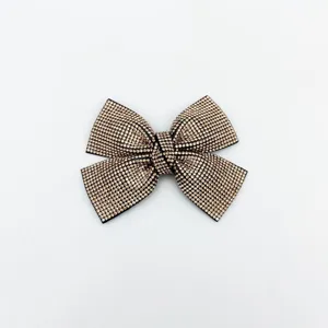 Sparkling champagne rhinestone bow hair clip elegant crystal hairpin for women daily styling.