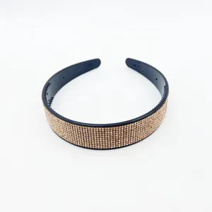 Sparkling champagne rhinestone headband with teeth, elegant wide hair hoop for women accessory.