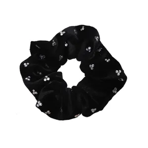 Black velvet hair scrunchie sparkling rhinestones elegant elastic pony tail holder hair accessory
