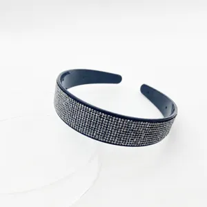 Rhinestone studded headband with small comb teeth, 2.7cm wide sparkling hair accessory for women.