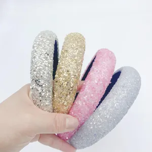 Colorful sparkly thick headband high skull top fashion handmade women hair hoop accessories