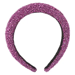 Purple metallic pebble padded headband for women, stylish high crown fashion hair hoop.