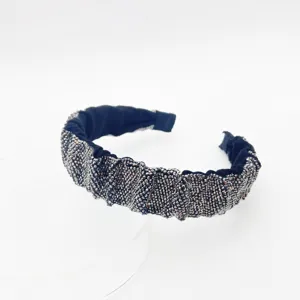 Black pleated rhinestone headband 3cm wide sparkling crystal hair hoop for women 60g