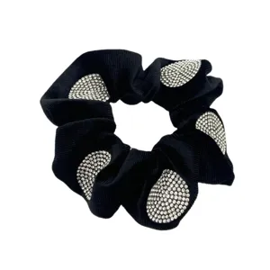 Black velvet rhinestone scrunchie hair tie elegant crystal hair accessory for women daily wear