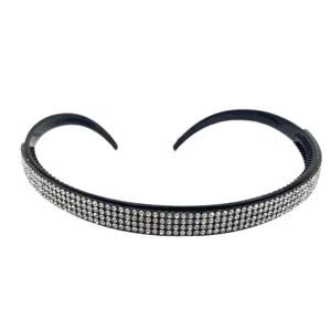 Sparkling crystal rhinestone headband, elegant black anti-slip hair hoop for women.