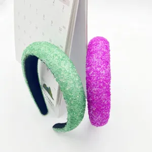 Padded crystal rhinestone wide hair hoop fashion glitter sponge headband for women daily wear.