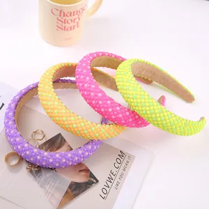 Neon Beaded Padded Headband Candy Color Baroque Sponge Hair Hoop Accessories for Women