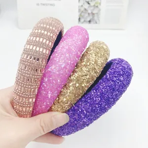 Sequins High Crown Headband Handmade Crystal Rhinestone Hair Hoop Sparkling Hair Accessories For Women Daily Party