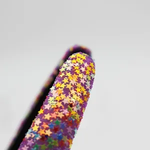 Colorful star sequin headband detail closeup, purple wide hair hoop for fashion daily wear