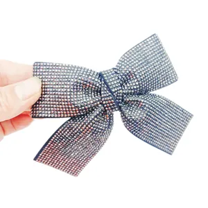 Sparkly rhinestone bow hair clip in mineral grey, perfect shiny hair accessory for women.