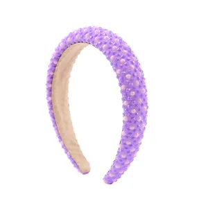 Purple crystal padded headband for women, shiny beaded Baroque hair hoop fashion accessory.