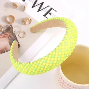 Baroque Sponge Padded Rhinestone Headband Fluorescent Candy Color Wide Hair Hoop Daily Hair Accessories For Women