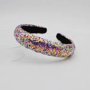 Colorful Leaf Sequins Padded Headband Wide Hair Hoop Fashion Hair Accessories for Women