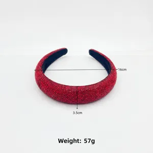 Red rhinestone padded headband wide sparkling hair hoop crystal festival bridal hair accessories.