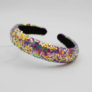 Colorful heart sequin wide padded headband for women fashion high top hair accessories