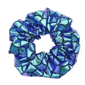 Shiny mermaid scale hair scrunchie metallic blue green elastic hair tie for women styling