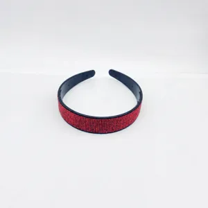 Red rhinestone headband with small comb teeth, sparkling crystal hair hoop for festive events.